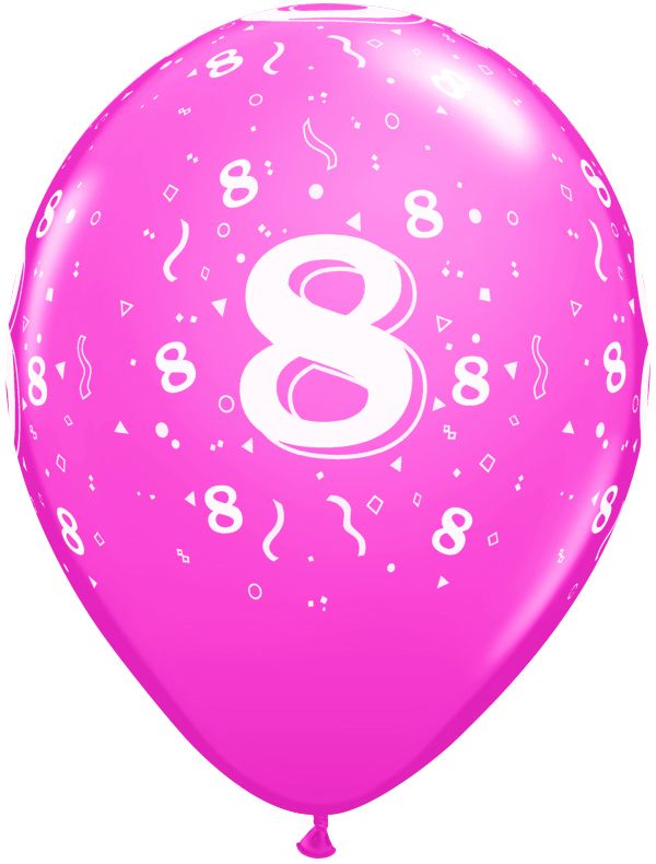 Number 8 Confetti 11" balloon; Wild Berry, Rose, Lime